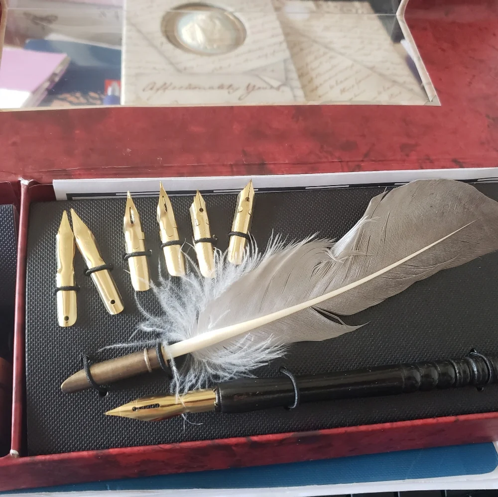 Authentic Models Feather Pen Set with 7 nibs, Ink and Plume Holder - Picture 3 of 4
